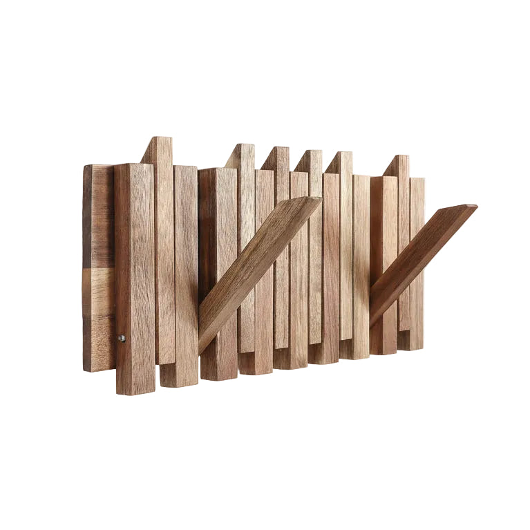 Small Coat Rack for Apartment: 13.2Inch Wood Rustic 8 Hooks Wall Mount Retractable for Narrow Spaces Entryway Bathroom for Hanging Light Items Jacket Towel Dog Leash Bag