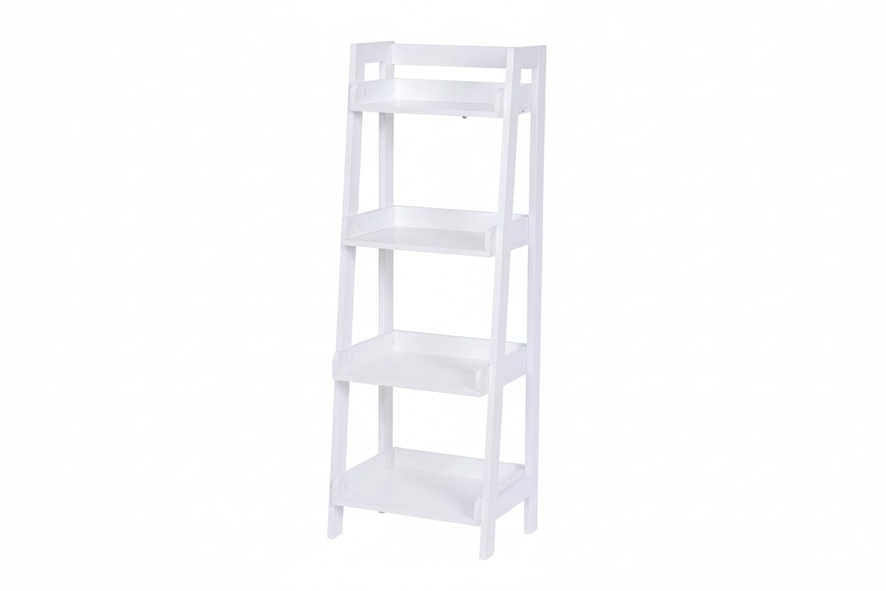 4-Tier Ladder Shelf, Bathroom Shelf Freestanding, 4-Shelf Spacesaver Open Wood Shelving Unit, Ladder Shelf (White)