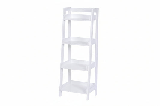 4-Tier Ladder Shelf, Bathroom Shelf Freestanding, 4-Shelf Spacesaver Open Wood Shelving Unit, Ladder Shelf (White)