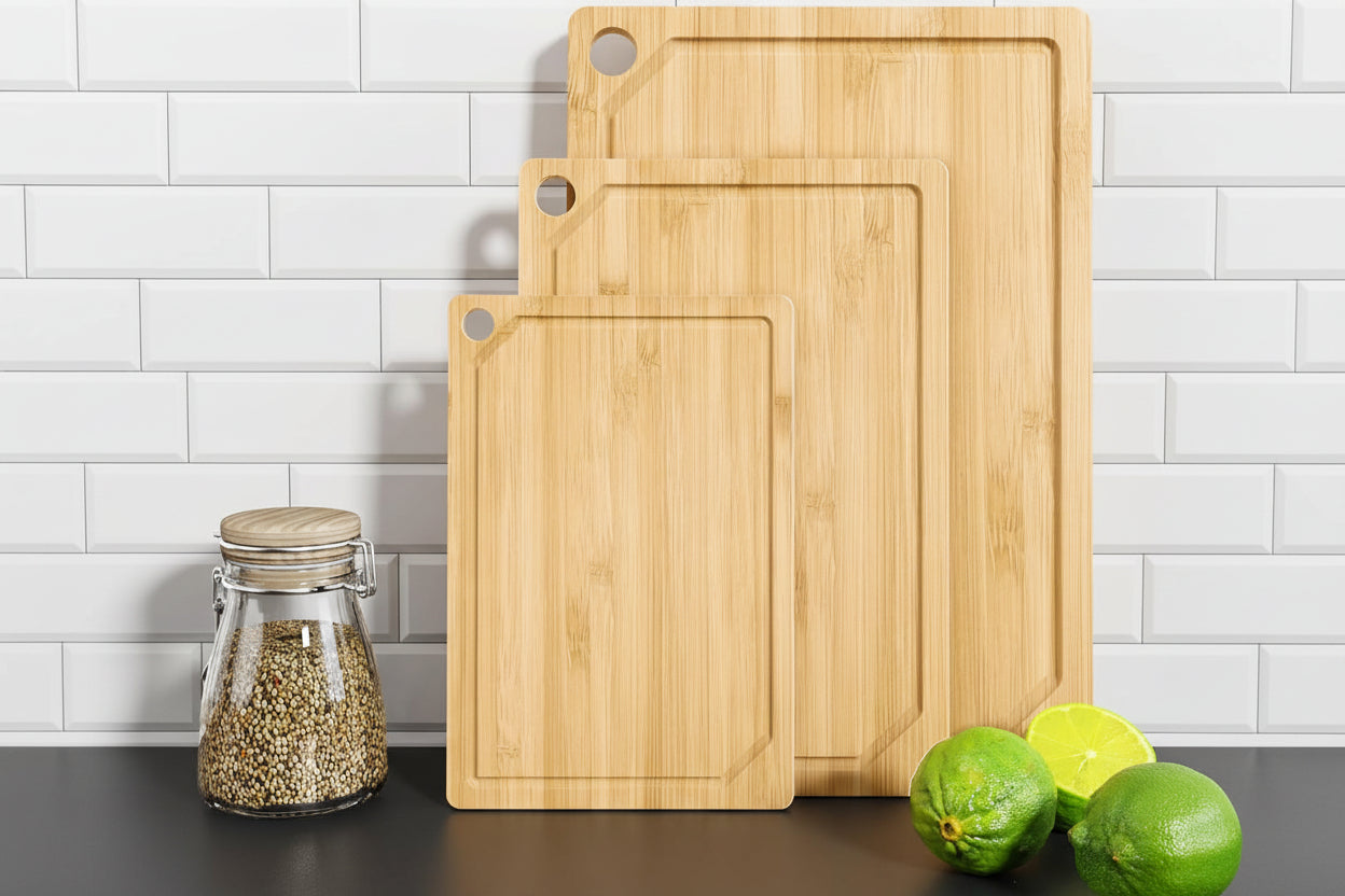 Bamboo Cutting Board Set - Multi-Sizes Wooden Cutting Boards for Kitchen, Convenient Kitchen Essentials with Deep Juice Grooves, Cutting Board for Chopping & Serving, 3 Pack, Natural