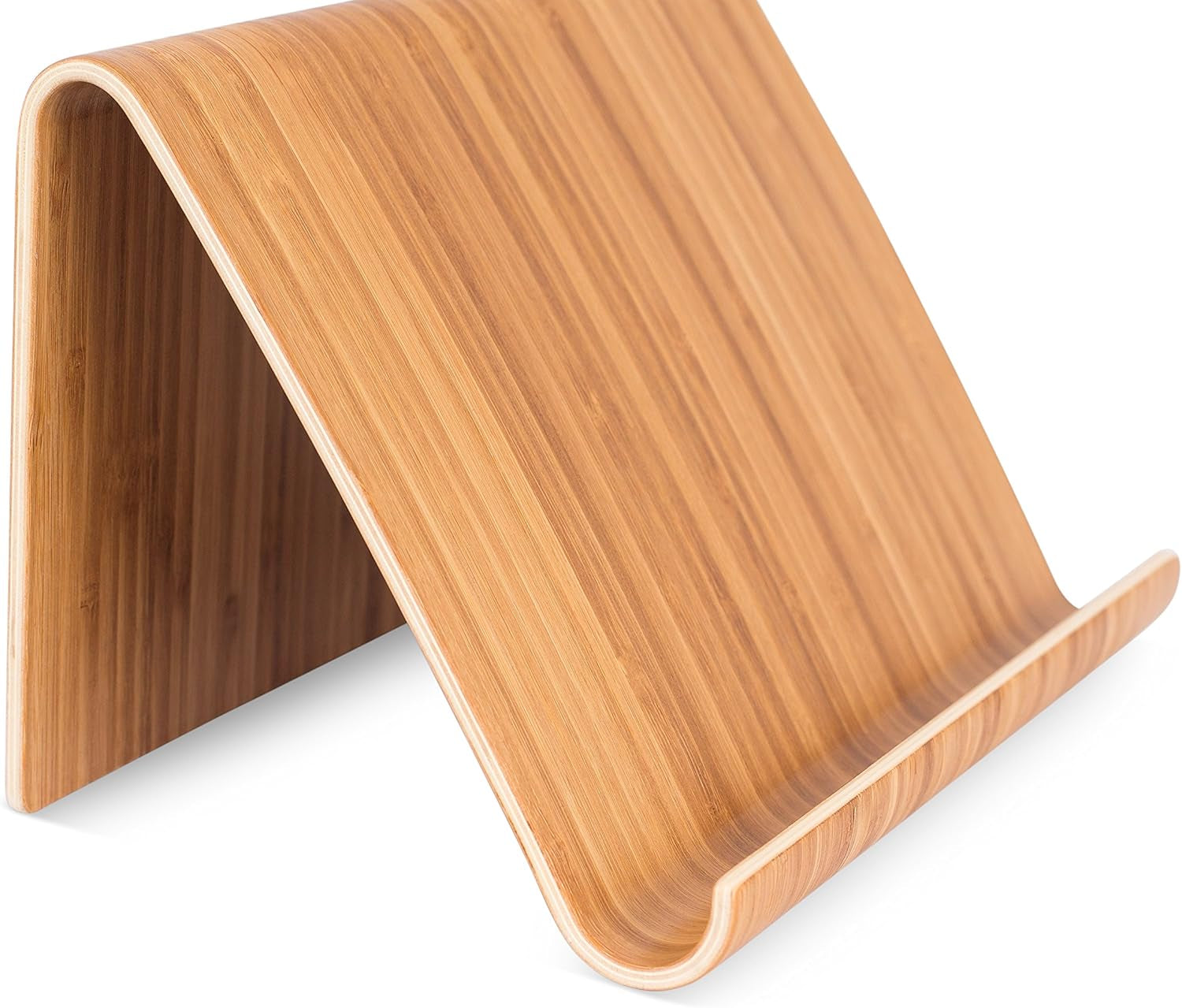 Bamboo Tablet Holder and Stand - Natural Wood - E-Readers, Smartphones - Kitchen Tabletop Organizer - Portable Stand for Books, Cookbooks, and Devices