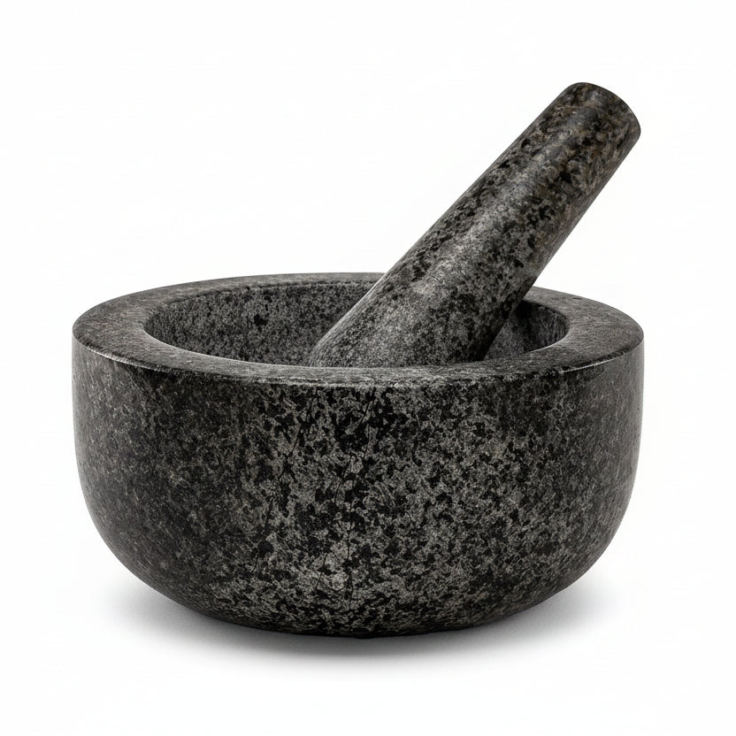 Heavy Duty Large 2 Cup Mortar and Pestle Set,100% Granite, Non Slip Base, Make Fresh Guacamole, Salsa, Pesto, Stone Grinder Bowl, Herb Crusher, Spice Grinder, 6.3 Inch Size, Black