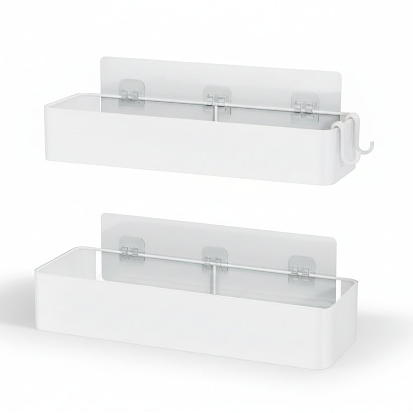 Shower Caddy - 2 Pack Adhesive Shower Organizer, Rustproof Metal Shelves, No-Drill Bathroom Organizers and Storage, White, Large