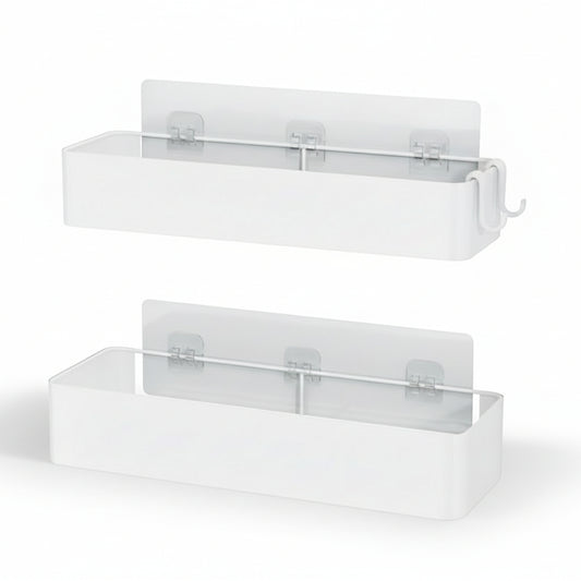 Shower Caddy - 2 Pack Adhesive Shower Organizer, Rustproof Metal Shelves, No-Drill Bathroom Organizers and Storage, White, Large