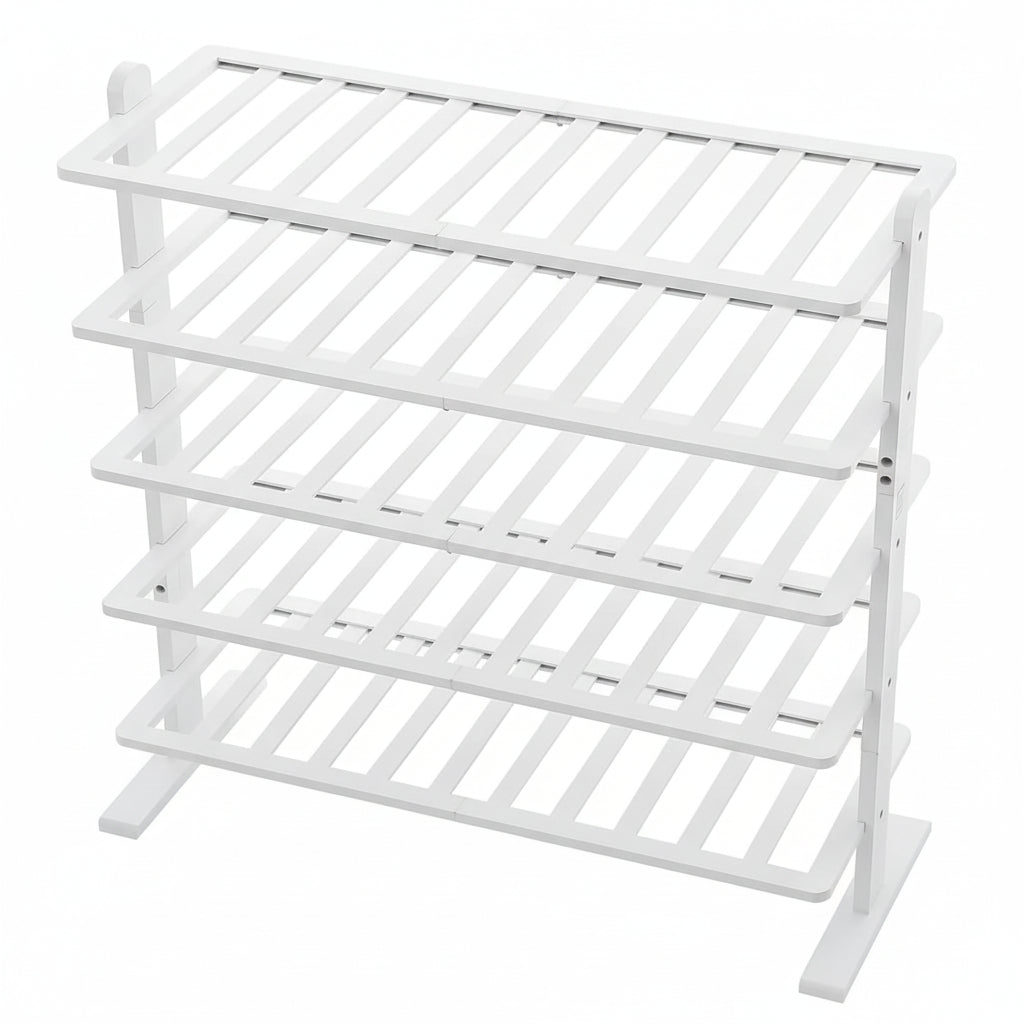 White Shoe Rack, 5-Tier Bamboo Shoe Rack Organizer for Closet and Entryway, Thick Wooden Free Standing Shoe Shelf for Small Spaces, Sturdy & Versatile for Bedroom and Garage