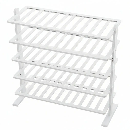 White Shoe Rack, 5-Tier Bamboo Shoe Rack Organizer for Closet and Entryway, Thick Wooden Free Standing Shoe Shelf for Small Spaces, Sturdy & Versatile for Bedroom and Garage