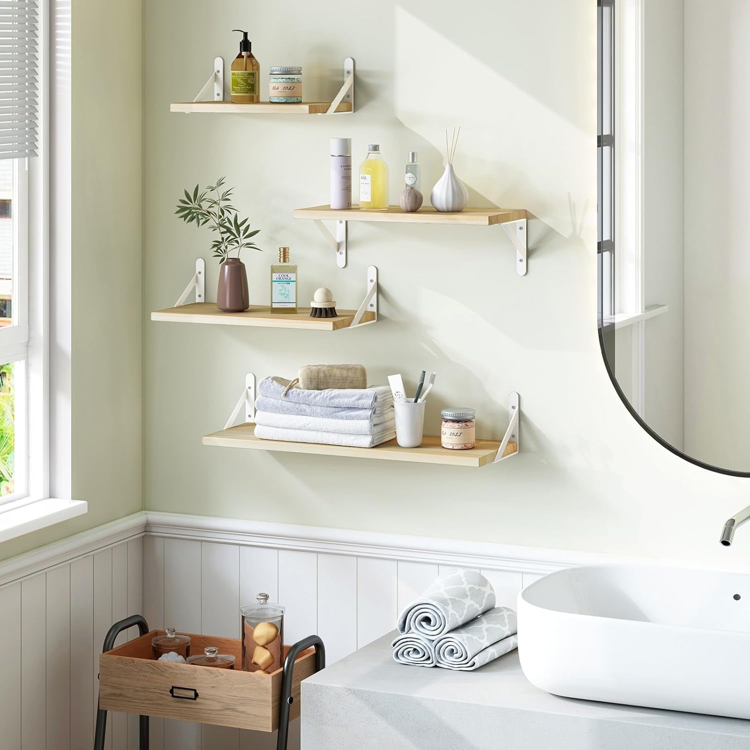 Floating Shelves for Wall, Different Sizes Natural Wood Wall Shelves for Living Room, Bathroom, Bedroom, Kitchen, Home Decor (Set of 4)