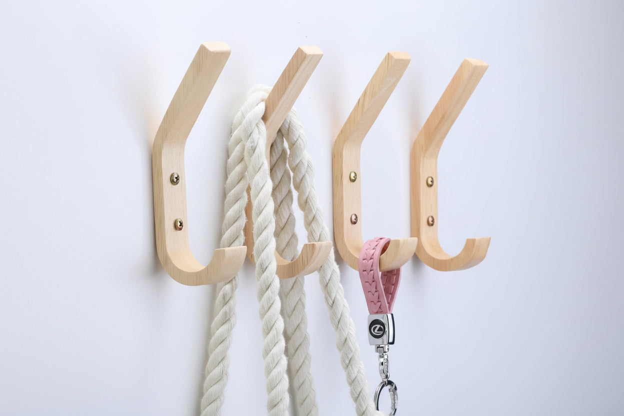 Wood Hooks Wall Mounted, Coat Hooks Vintage Single Wall Hooks Organizer Heavy Duty for Towel Hat Hanging 4 Pack Oak