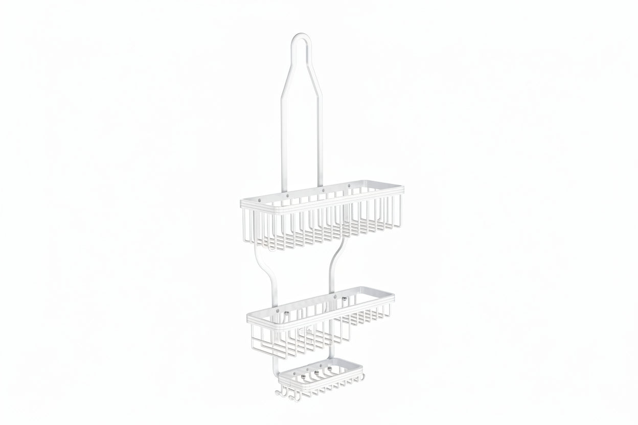 Hanging Shower Caddy – Over Shower Head – Aluminum – With Hooks