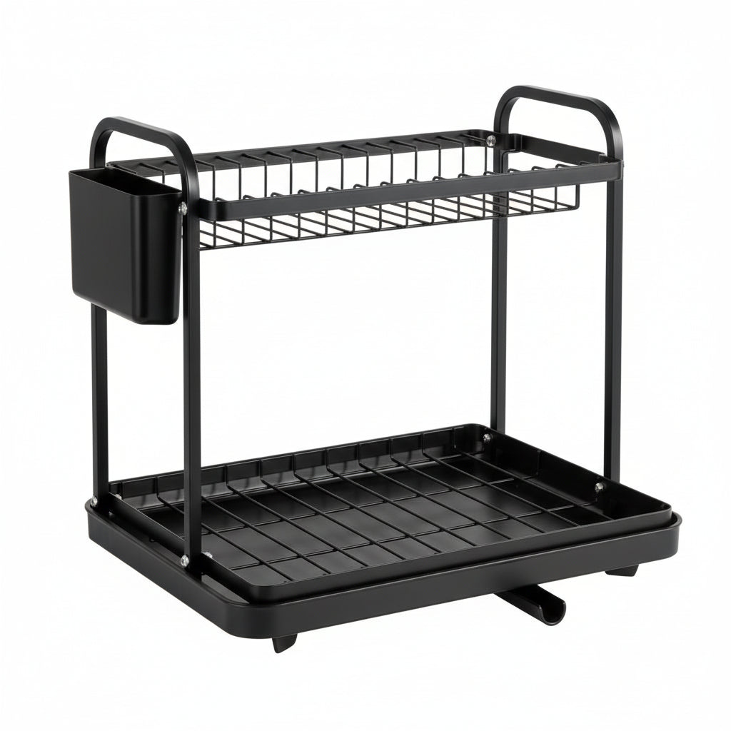 2-Tier Dish Drying Rack - Stainless Steel Dish Rack with Cutlery & Utensil Holders for Kitchen Counter, Sink Organization and Storage Essentials, Home Decor, 15" W X 11.4" L X 15" H, White