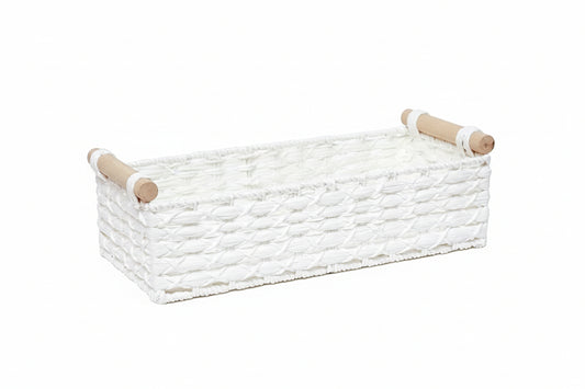 Small Storage Basket Wicker Baskets for Organizing with Handle Decorative Storage Bins for Countertop Toilet Paper Basket for Toilet Tank Top Small Baskets Set,White