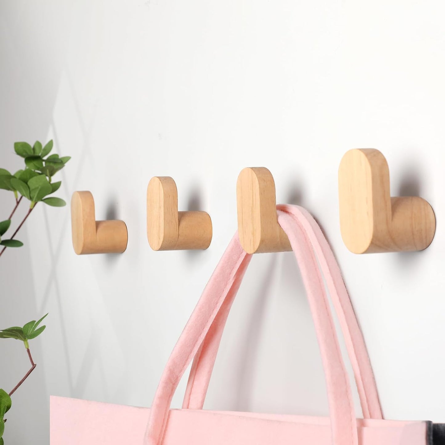 Wood Wall Hooks, Modern Minimalist Wood Hooks Wall Mounted, Natural Wooden Wall Coat Hook Rack, Wooden Pegs for Hanging Hat, Towel, Robe, Bag (Pack of 4Pcs)