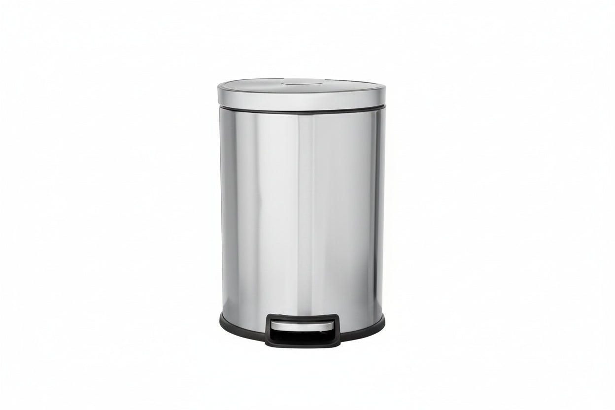 round Cylindrical Home Office Trash Can with Soft-Close Foot Pedal, 20 L /5.3 Gallon, Brushed Stainless Steel