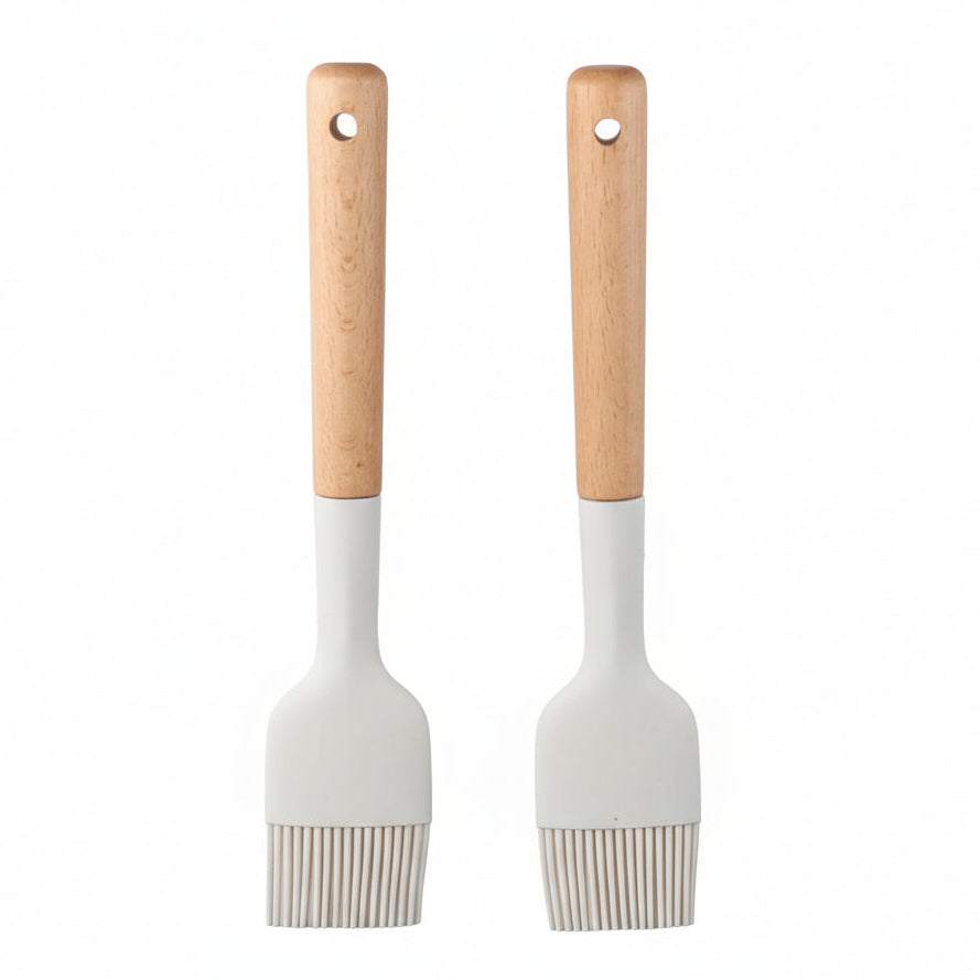 2Pcs Silicone Oil Brush with Wooden Handle,Durable Basting Brush Pastry Brush,Easy to Clean,White Food Brushes for Cooking Baking Grilling
