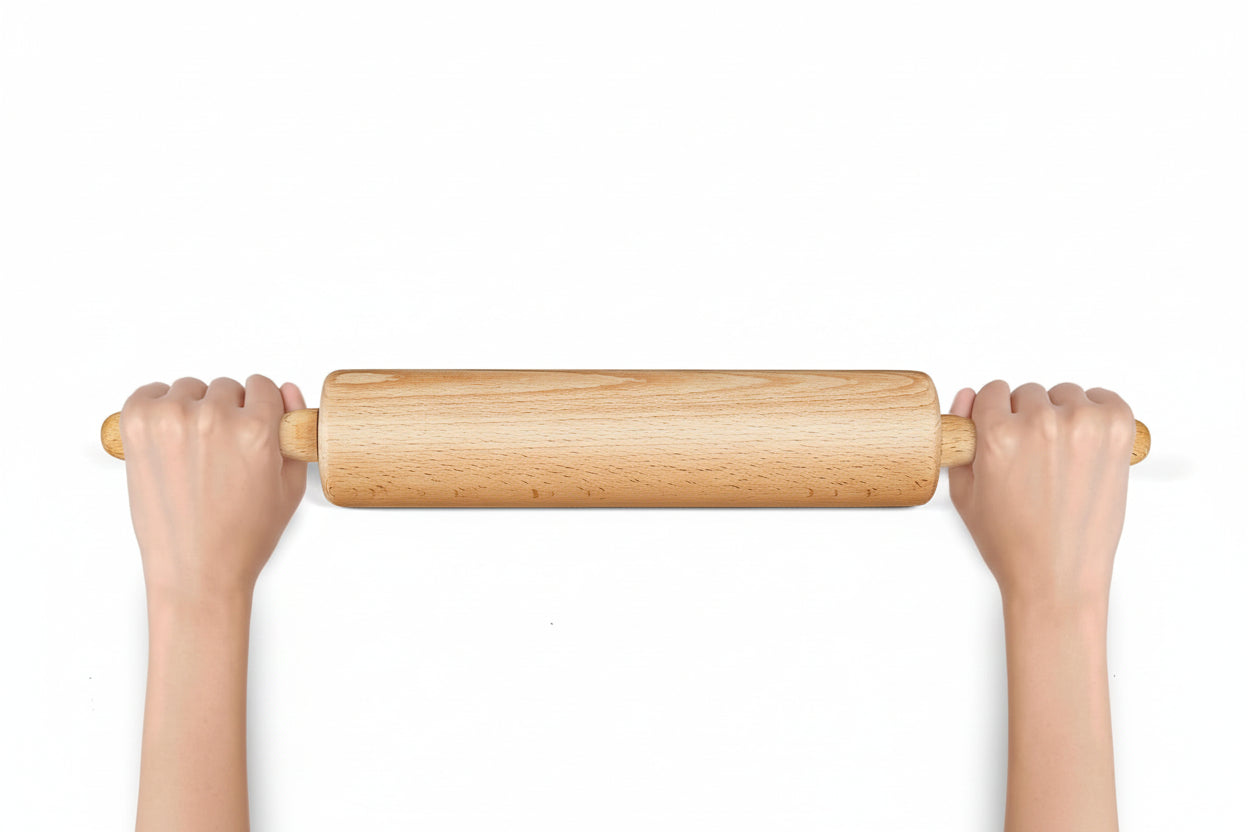 Wooden Rolling Pin 17.6 Inch with Rotating Ergonomic Handles – Classic Beech Wood Dough Roller for Baking Pizza, Pastry, Bread, and Cookies