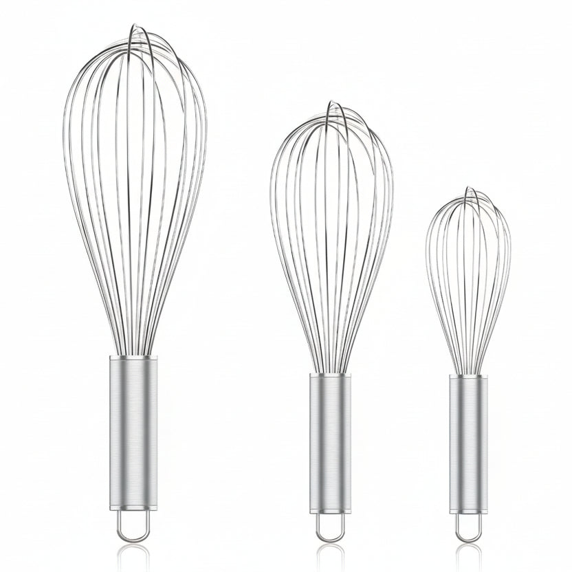 304 Stainless Steel Whisk Set, Dishwasher Safe Rustproof Metal Whisk, Professional Balloon Wire Whisks for Kitchen Cooking, Perfect for Blending, Whisking, Baking, Beating, 3 Packs (8" 10" 12")