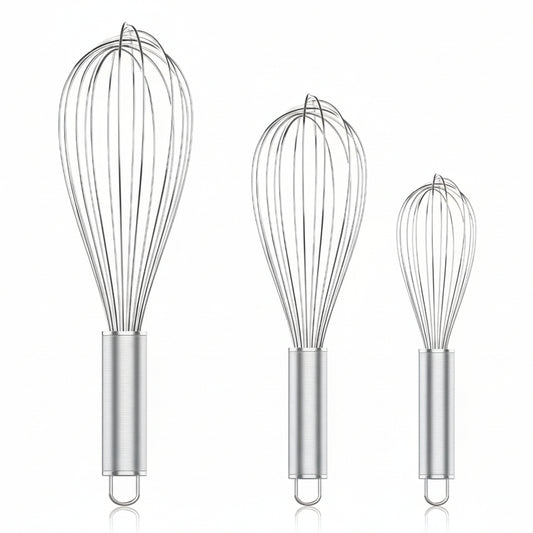 304 Stainless Steel Whisk Set, Dishwasher Safe Rustproof Metal Whisk, Professional Balloon Wire Whisks for Kitchen Cooking, Perfect for Blending, Whisking, Baking, Beating, 3 Packs (8" 10" 12")