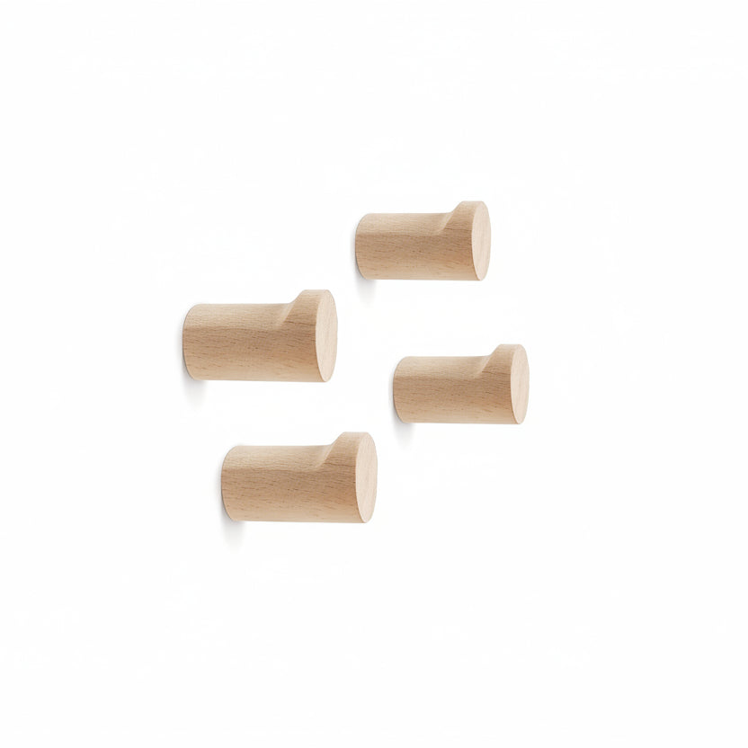 Wood Wall Hooks, 4 Pack Natural Wooden Coat Hooks Wall Mounted, Rustic Hat Hooks, Heavy Duty Entryway Wall Hangers for Hanging Purse, Towels, Clothes, Backpack