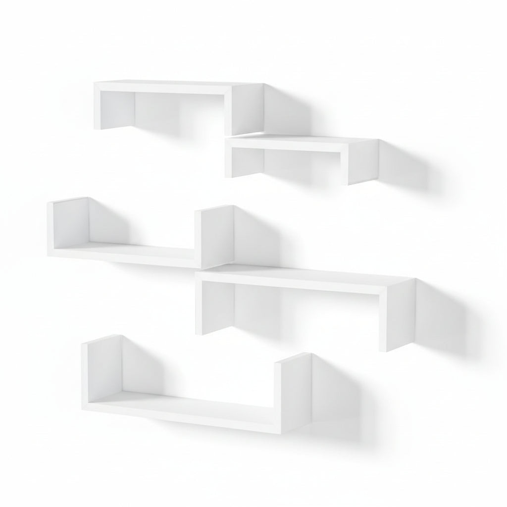 Floating Shelves for Wall, Wall Shelves for Bathroom, Bedroom, Living Room, Kitchen, Office, Wood Shelves for Home Decor Set of 5 (Washed White)