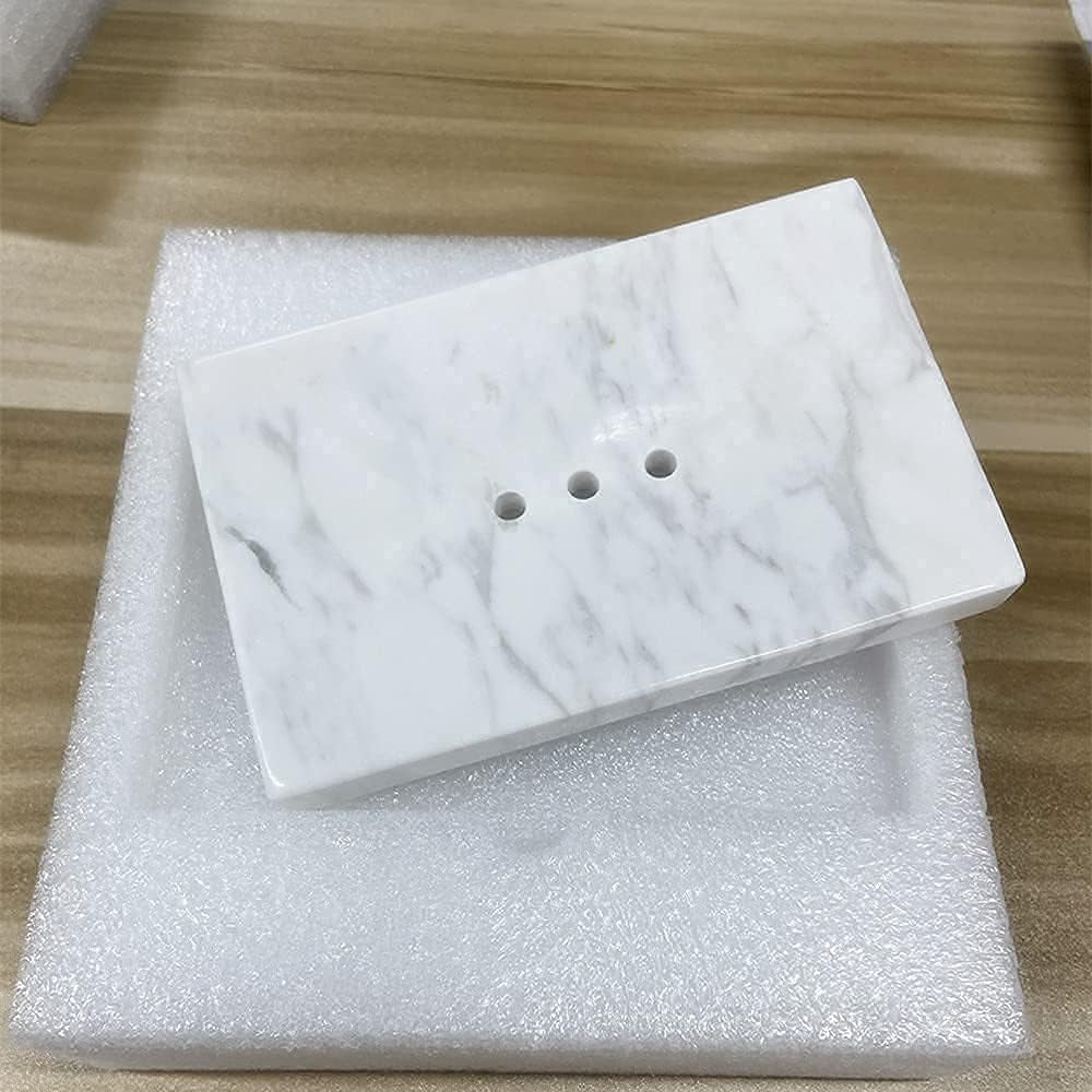 Natural Smooth Real Marble Soap Dish/Facial Sponge Holder/Bathroom Makeup Sponge Tray with Draining Hole (Volakas White)