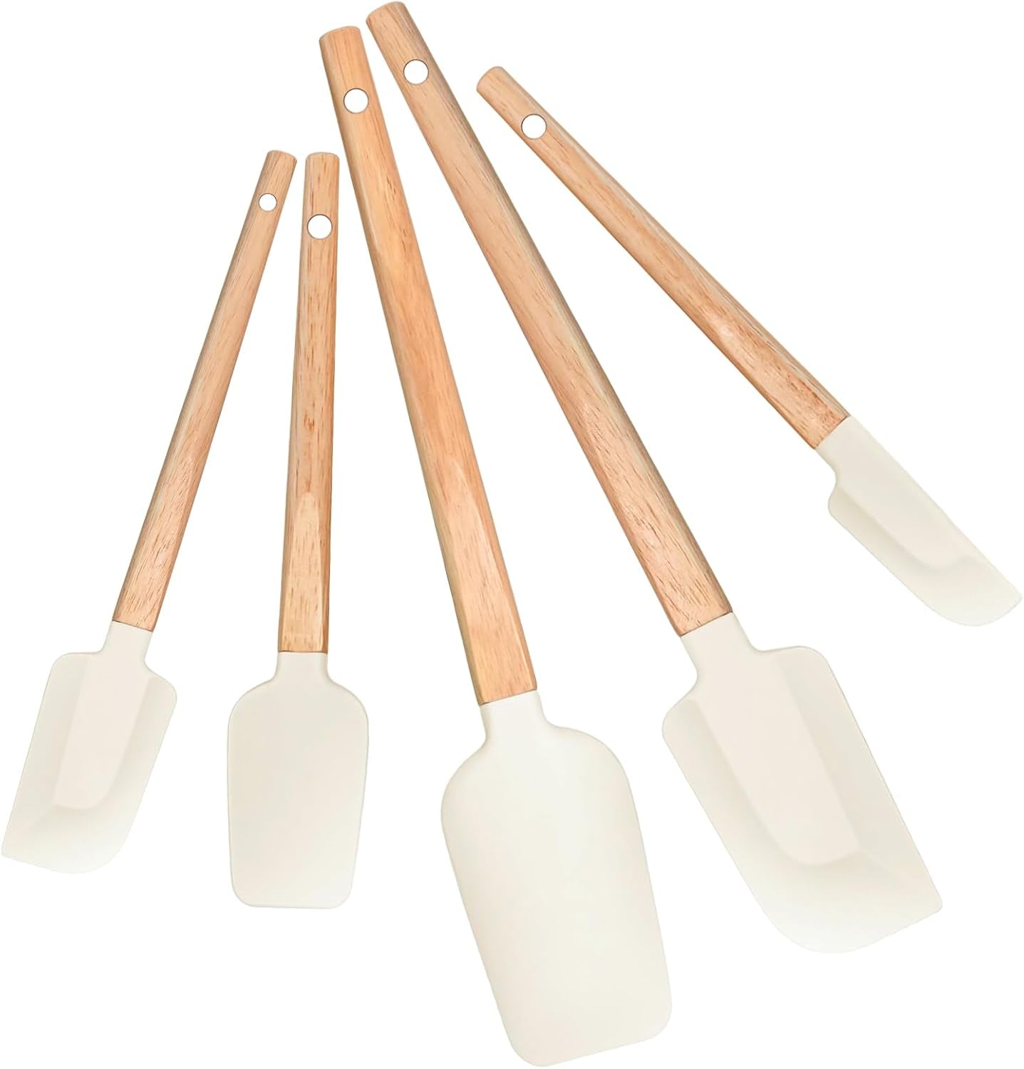 Non-Stick Rubber Spatula Set 5 Pieces - Food Grade Silicone Spatulas, Spoon Scraper, Jar Scraper, Flat Scraper for Baking Cooking Mixing Frosting - 600°F Heat Resistant (Cream White)