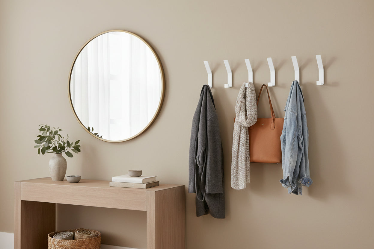 6 Pack Coat Hooks Wall Mount - Heavy Duty Hat Hangers, Large Wall Hooks for Mudroom Entryway Bathroom, Decorative Metal Hook Rack for Hanging Purse, Baseball Cap, Key, Backpack, Towel, Robe (White)