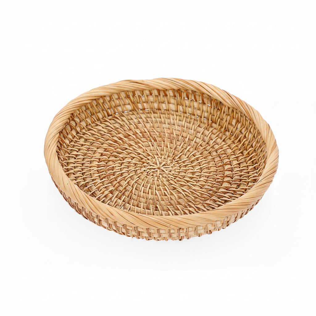 Small Woven Wicker Basket - 7.6" round Entryway Organizer for Keys, Wallet, Cell Phone & Snacks