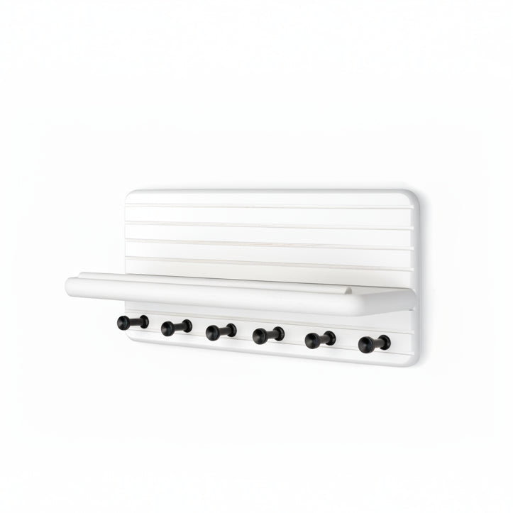 Decorative Key Holder Wall Mount – Farmhouse 11-Inch Pine Wooden Key Holder for Wall with 6 Hooks & Floating Shelf - Chic and Functional Home Decor Solution (Natural Wood)