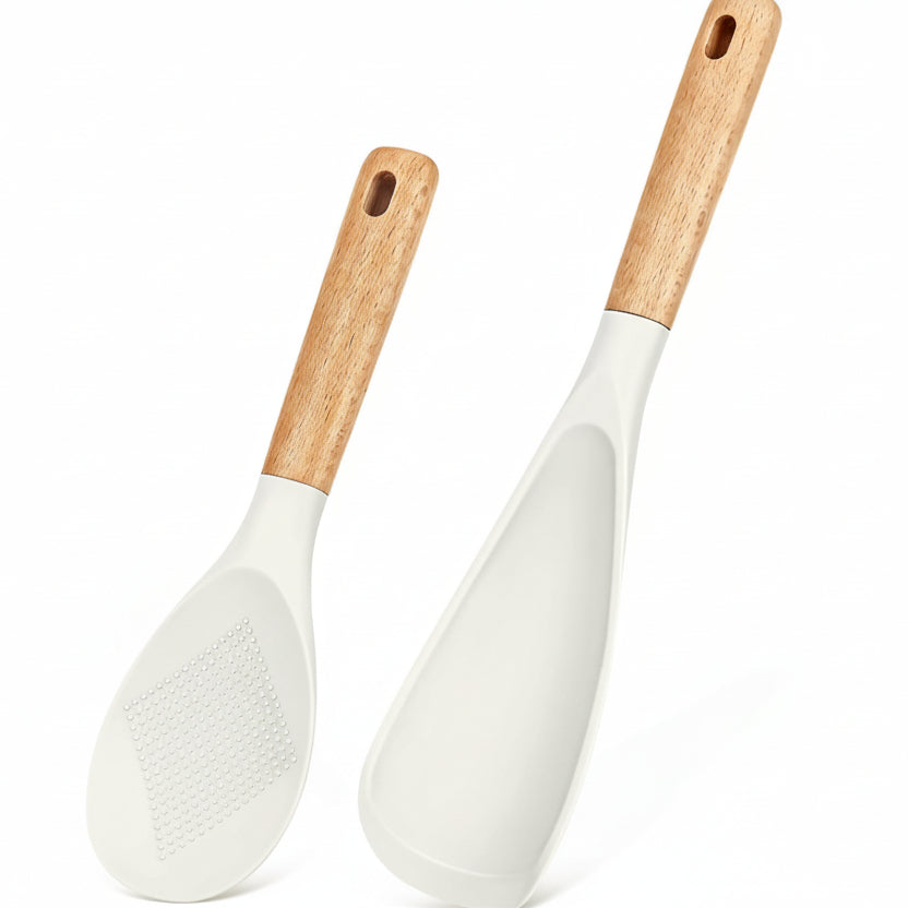 Cooking Spoon & Rice Scooper – Silicone – Wood Handle