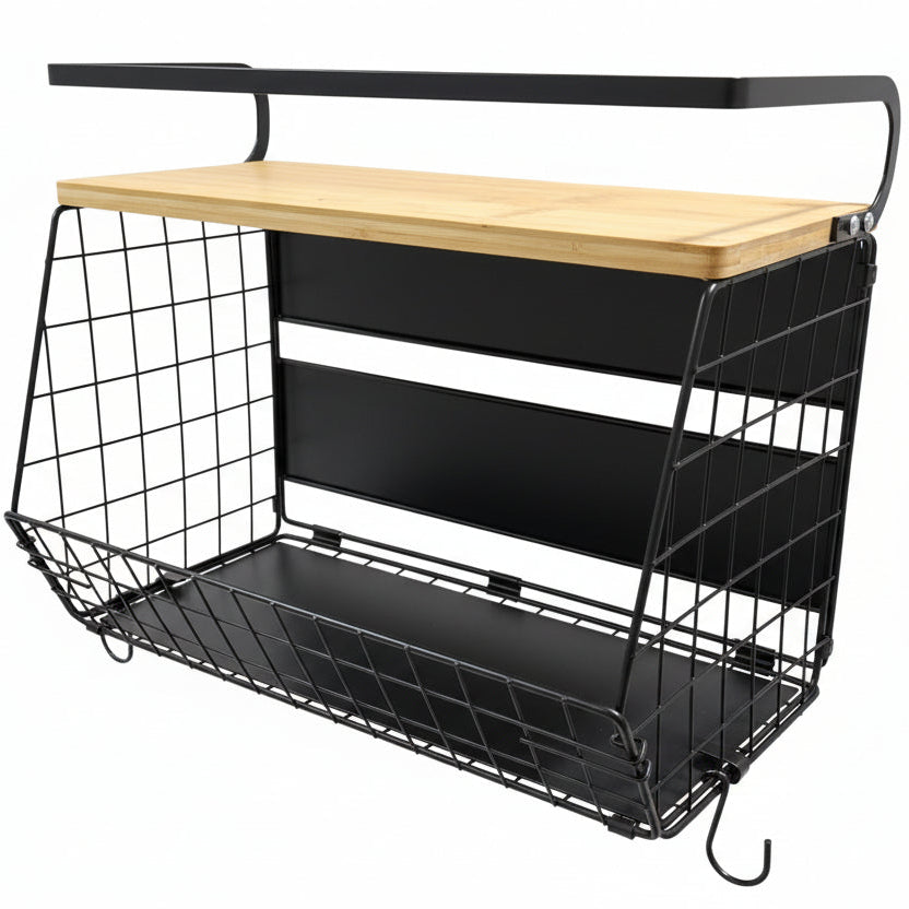 Magnetic Storage Basket – Steel & Bamboo