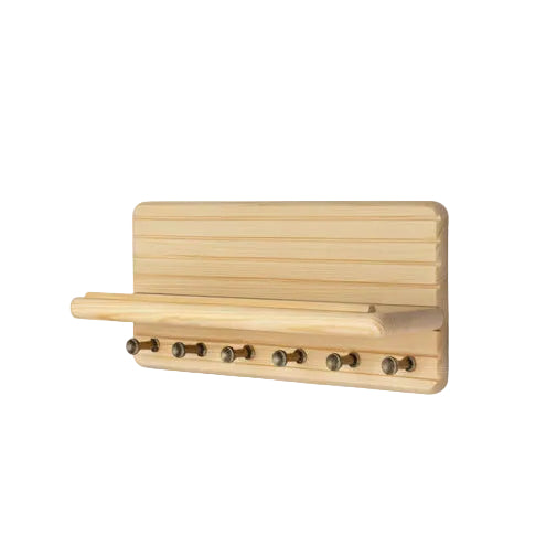 Decorative Key Holder Wall Mount – Farmhouse 11-Inch Pine Wooden Key Holder for Wall with 6 Hooks & Floating Shelf - Chic and Functional Home Decor Solution (Natural Wood)