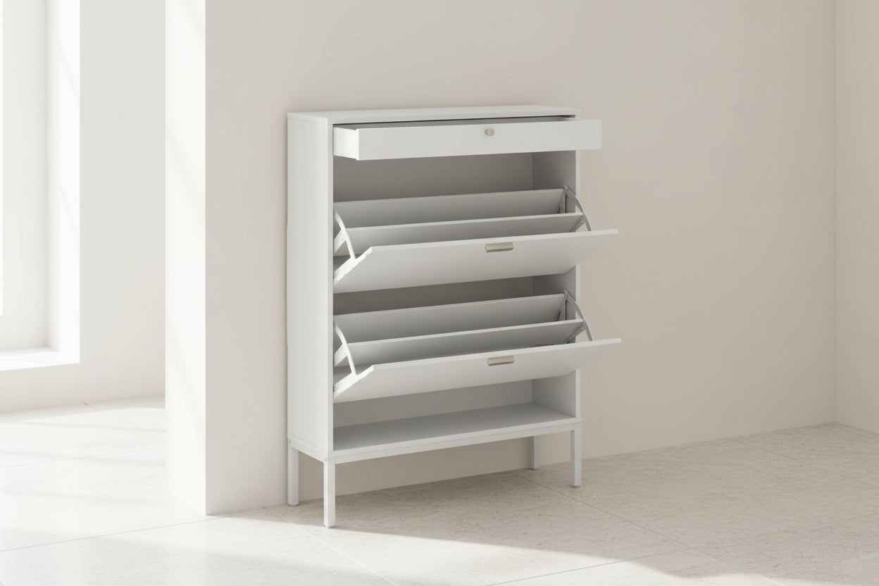 Fluted Shoe Cabinet – Solid Wood