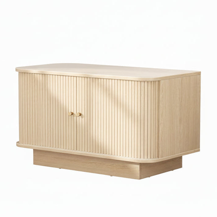 Fluted Shoe Storage Bench, 31" W Small Entryway Bench with Sliding Door, Mud Room Benches with Seat, Upholstered Wooden Rack Organization for Living Room, Apartment, Dorm, Oak, Natural