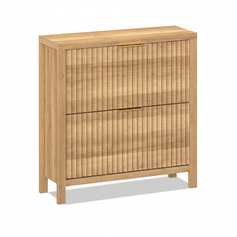 Shoe Cabinet Storage for Entryway, Fluted Shoe Cabinet with 2 Flip Drawers, Hidden Shoe Rack Tall Freestanding Shoe Organizer with Legs for Hallway, Wood