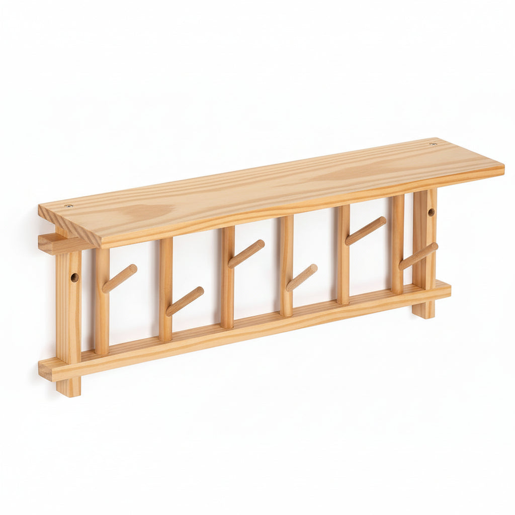 Coat Rack Wall-Mounted with Shelf Coat Hooks Wall Mount with Shelf Entryway Hanging Shelves with 6 Rotating Hooks for Hallway/Living Room/Bedroom/Kitchen (Bamboo)