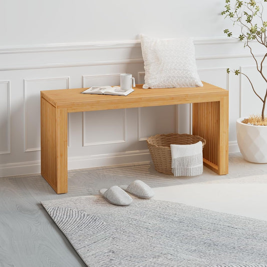 Bamboo Dining Bench Indoor Long Entryway Shoe Rack Benchs,Outdoor Modern Wood Benches 35 Inch Bamboo Bench for Living Room Hallway Bedroom Bathroom