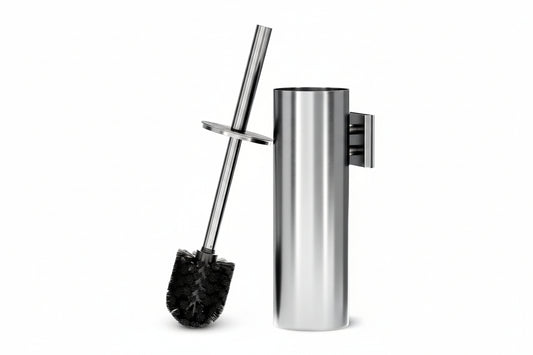 Silver Modern Toilet Brush and Holder Set with Wall Mount - Stainless Steel Toilet Brush with Holder - Removable Inner Bowl, Shiny Design, Splash Protection & Dense Bristles for Bathroom Cleaning