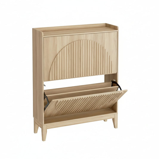 Shoe Cabinet Storage for Entryway with 2 Flip Drawers, Narrow Wooden Shoe Cabinet, Outdoor Hidden Shoe Storage for Entryway, Garage, Foyer, Hallway, Living Room (Brown)