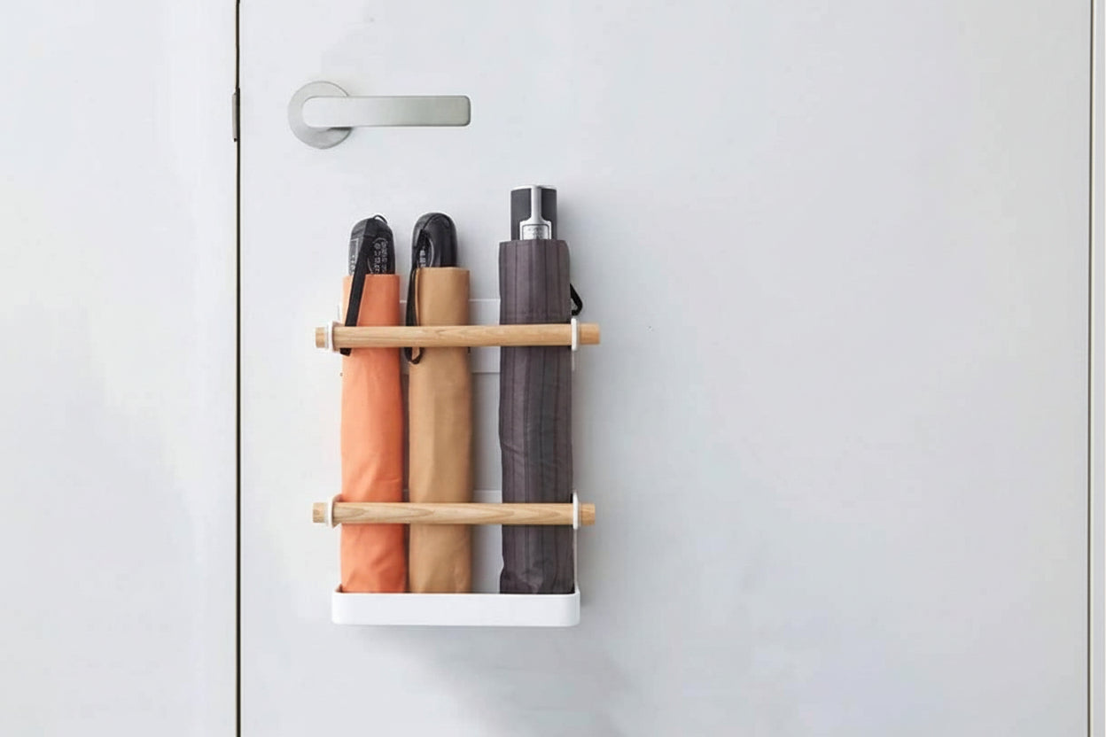 Wall Mounted Umbrella Stand - Wrought Iron Rack with Magnet Adsorption - Space Saving Organizer for Long and Short Umbrellas - Hallway Home Office, White