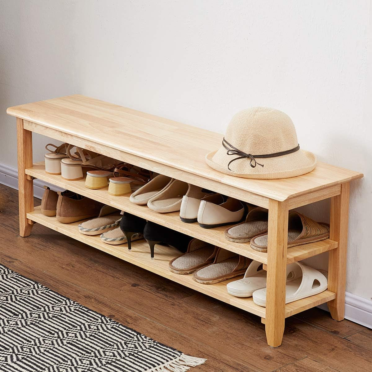 Storage Bench Wooden Shoe Rack Bench Simple Style Wood Entryway Bench (Natural,31.5")