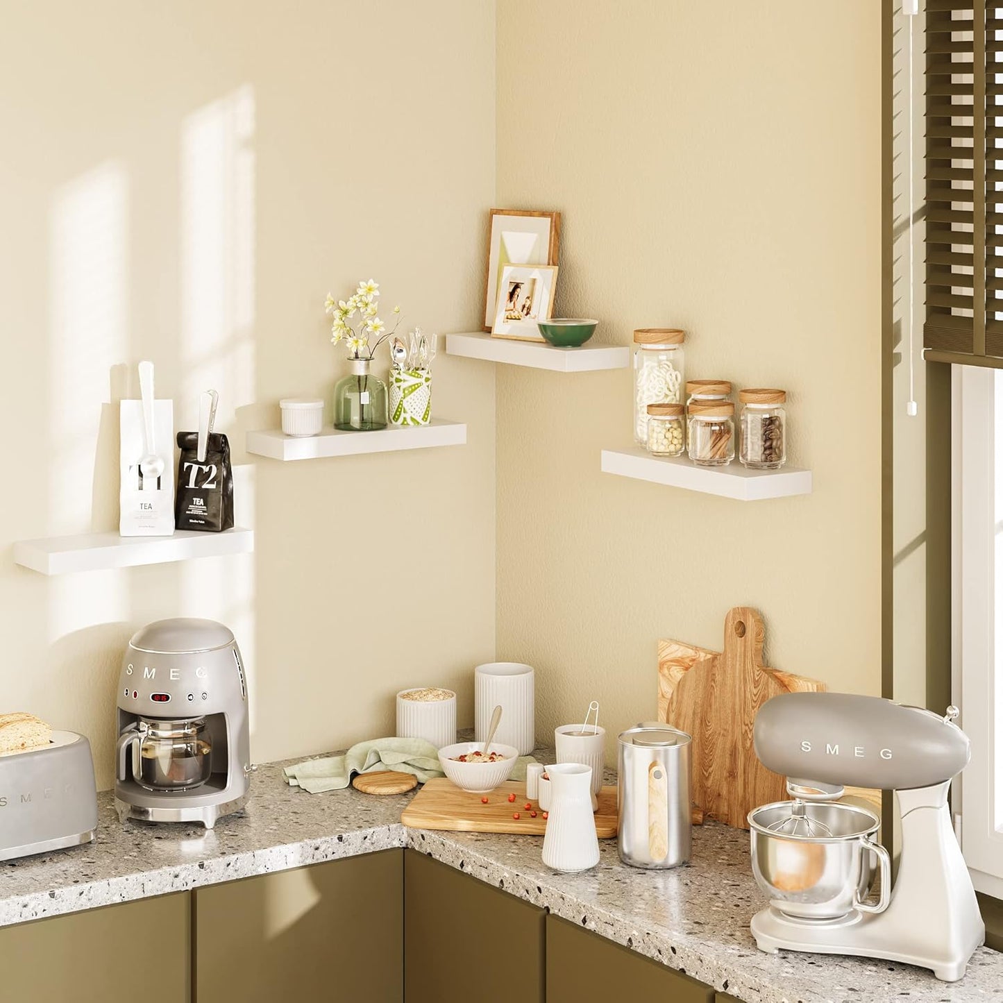 Floating Shelves, White Wall Mounted Wooden Shelves with Invisible Brackets Set of 2, Hanging Wall Shelves Decoration for Bedroom, Bathroom, Living Room and Kitchen