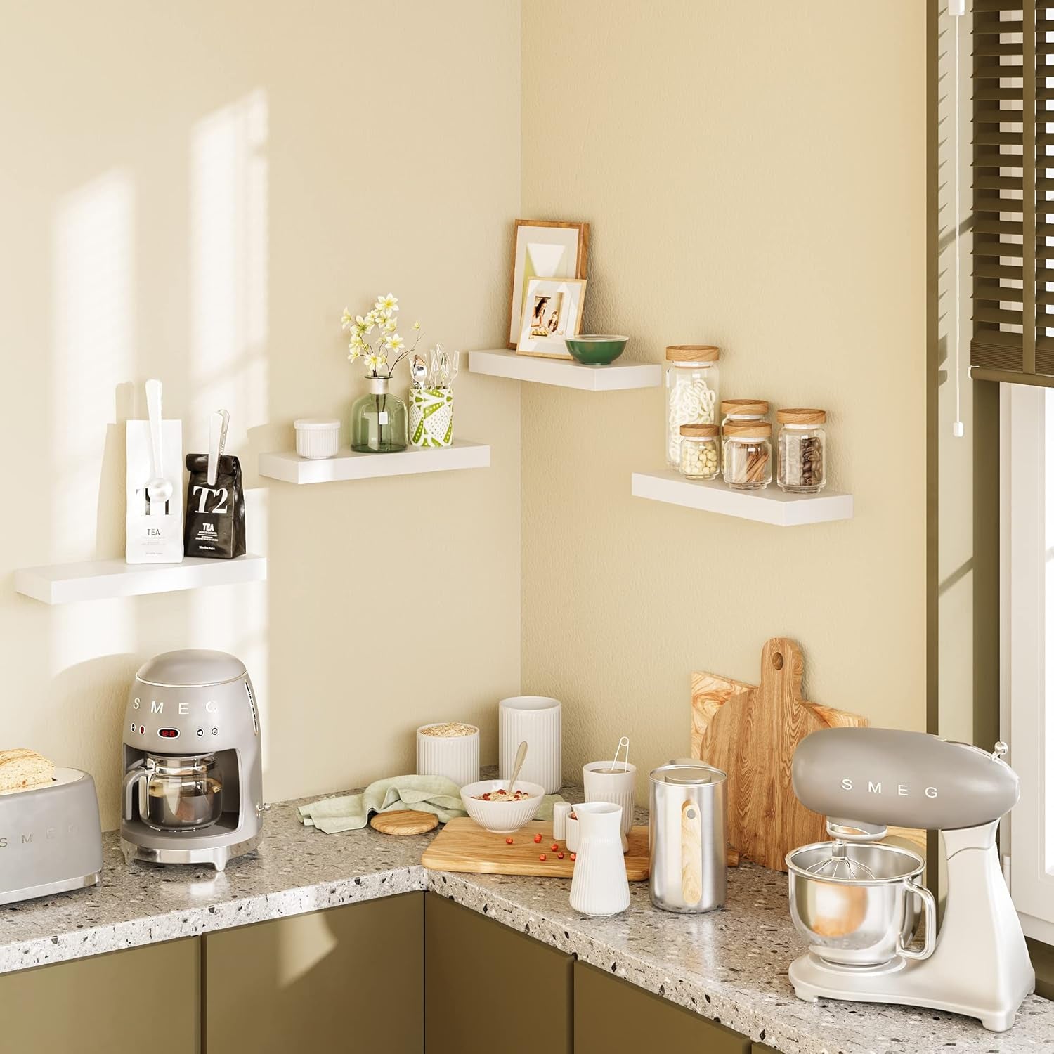 Floating Shelves, White Wall Mounted Wooden Shelves with Invisible Brackets Set of 2, Hanging Wall Shelves Decoration for Bedroom, Bathroom, Living Room and Kitchen