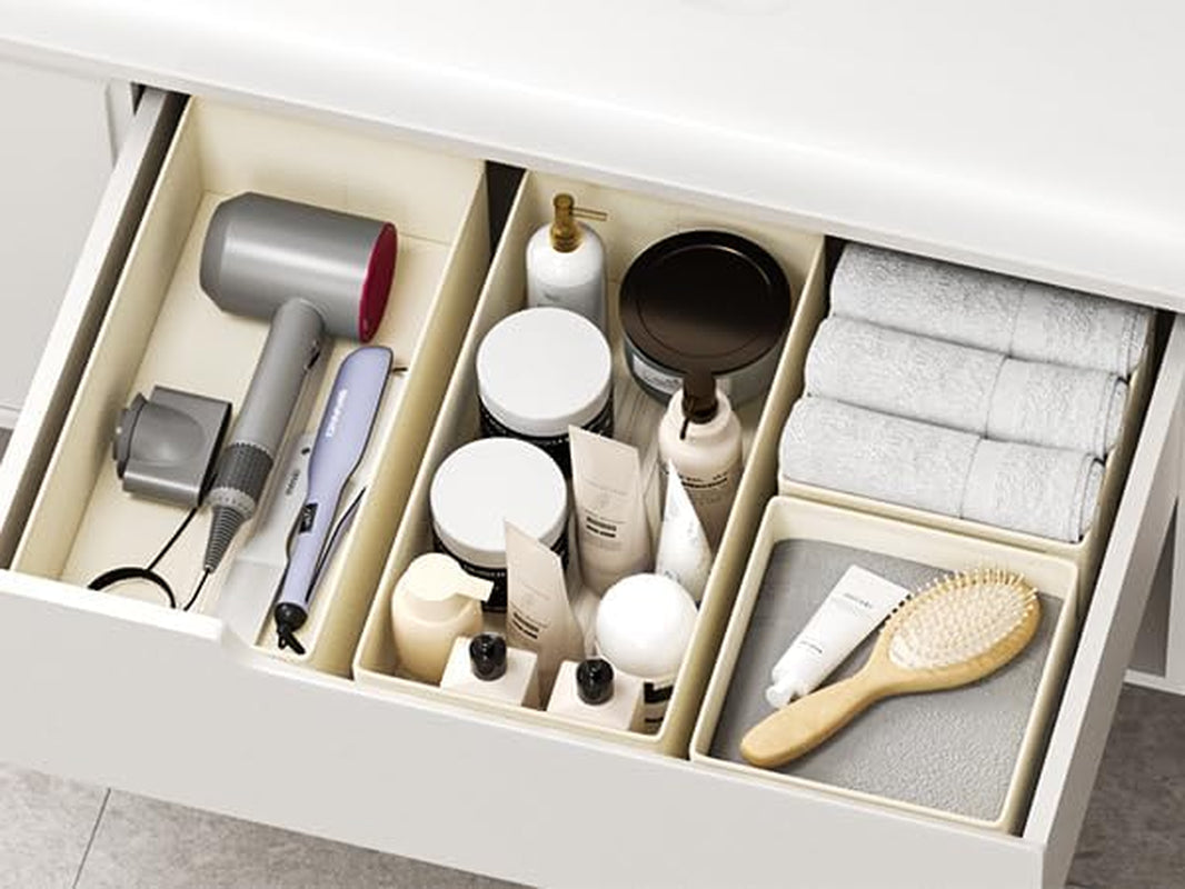 Drawer Organizers Clothes, Set of 4 Dresser Organizer Bins, Fabric Closet Organizers and Storage, Shallow Drawer Dividers for Nursery, Clothing, Baby Clothes, Socks, Underwears, Tie (Beige)