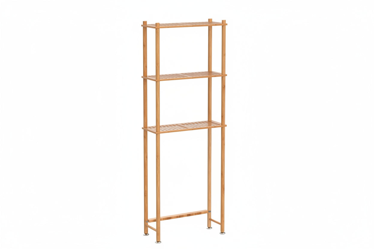 over the Toilet Storage Shelf Bamboo, 3-Tier over Toilet Organizer Rack, Freestanding above Toilet Shelf for Bathroom, Laundry, Space Saver, Natural Color