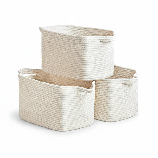 Cotton Rope Storage Basket 15"X10"X9" – Fabric Storage Bins for Organizing Clothes,Toys,Blankets – Durable Woven Storage Basket for Closet, Shelf & Living Room