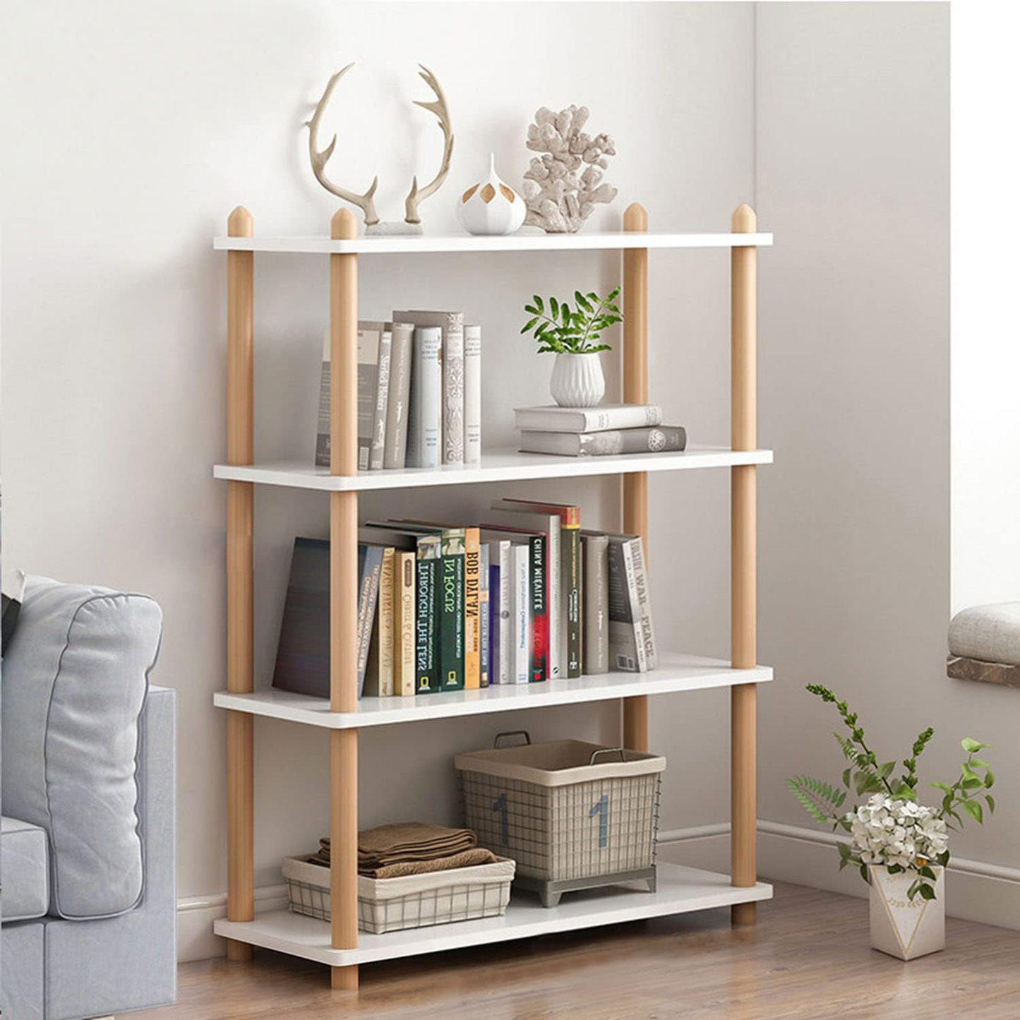 Wooden Open Bookshelf – White & Oak