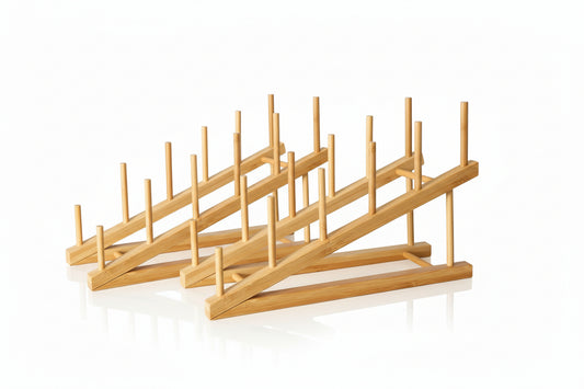 2 PCS Wooden Dish Rack Bamboo Drying Rack Stand Pot Lid Holder Kitchen Cabinet Organizer for Dish Plate Bowl Cup Pot Lid Cutting Board