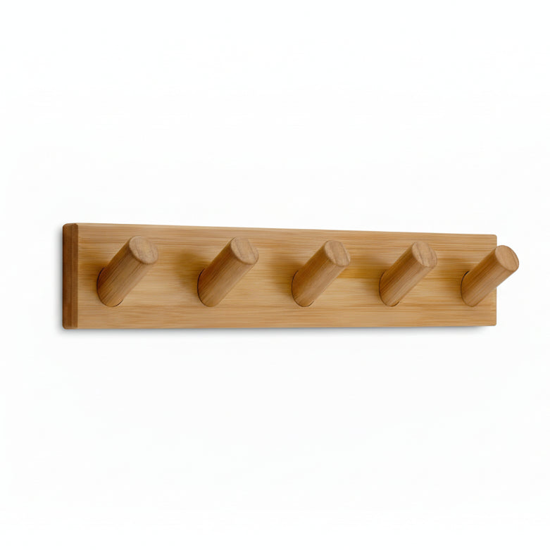 Wall Mounted Coat Rack with 5 Heavy-Duty 1" Diameter Hooks, 16.5" - Wooden Wall Hook Rack - Modern Scandinavian Home Decor