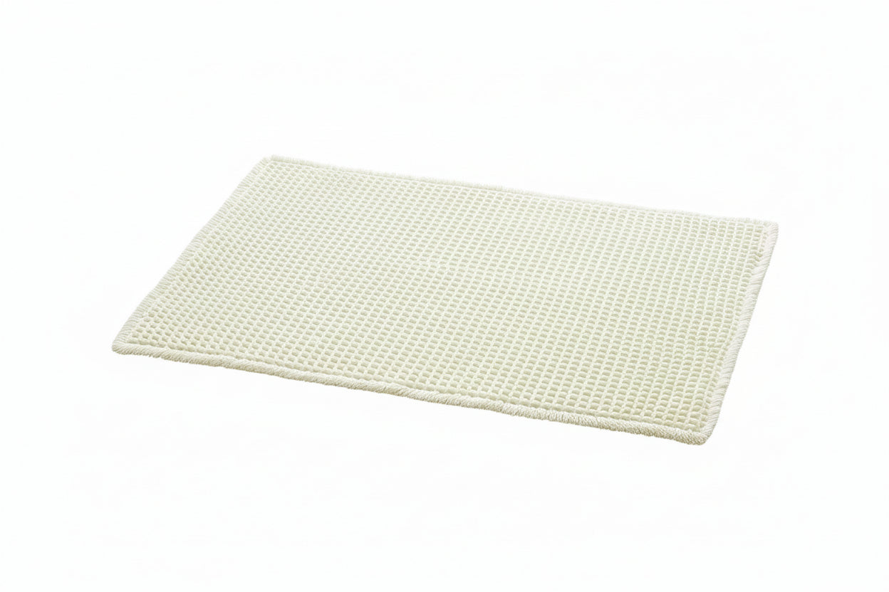 Bath Mat – Waffle Texture – Non Slip – Washable – Cream White