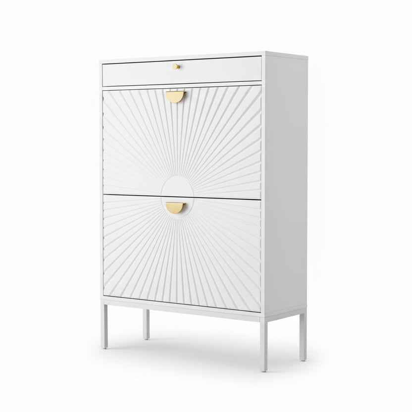 Shoe Storage Cabinet with 2 Flip Drawers&1 Small Drawer, Slim Entryway Shoe Organizer with Sun Pattern Doors for Sneakers,Light Beige